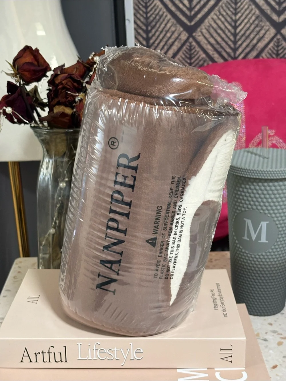 The NANPIPER Reversible Sherpa Flannel Blanket in the 50